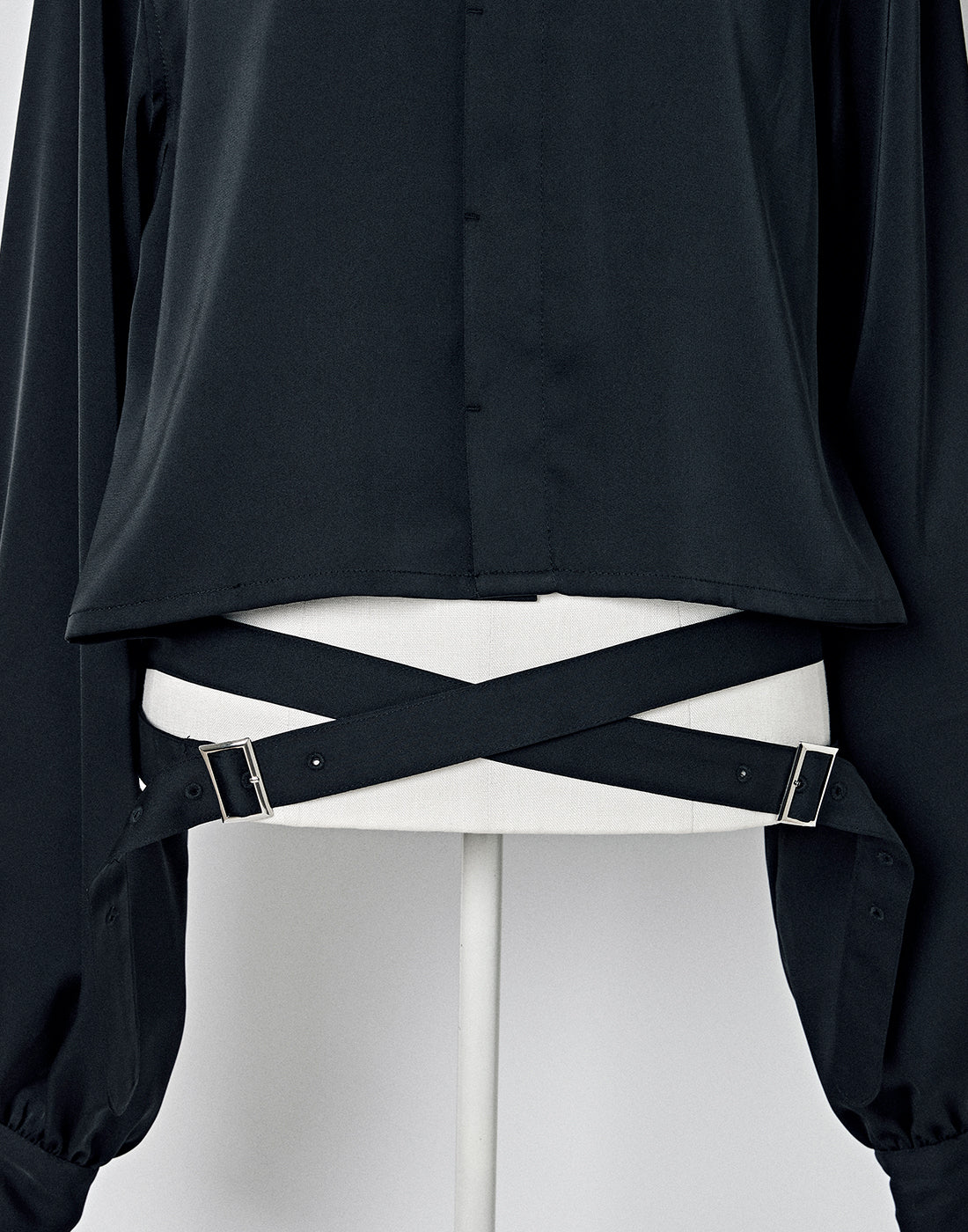 Stand collar cross belt blouse〈UNISEX〉